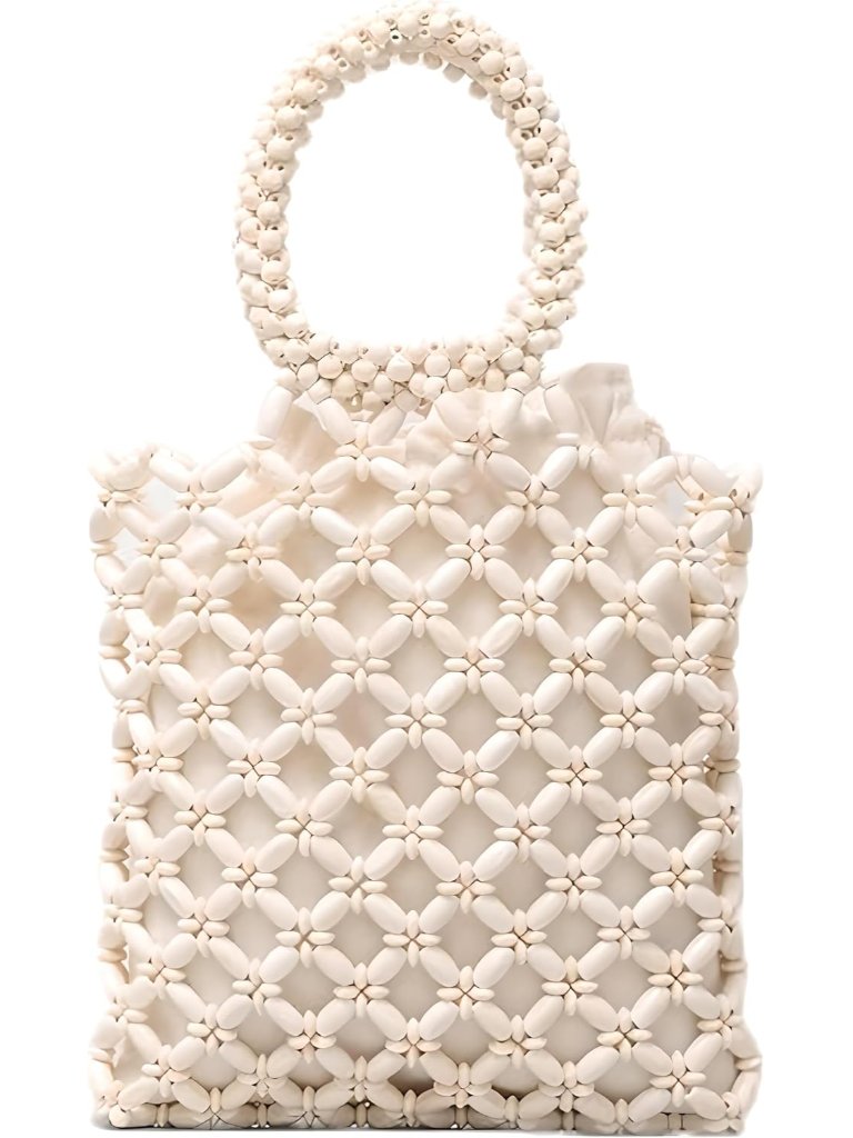 Unique Handmade Wooden Bead Tote Bag For Women, Small Handwoven Clutch Purses Wo